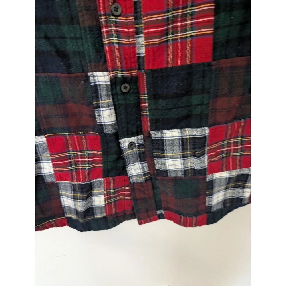 LL Bean‎ Mens Patchwork Madras Plaid Flannel Shirt Long Sleeve Holiday Christmas